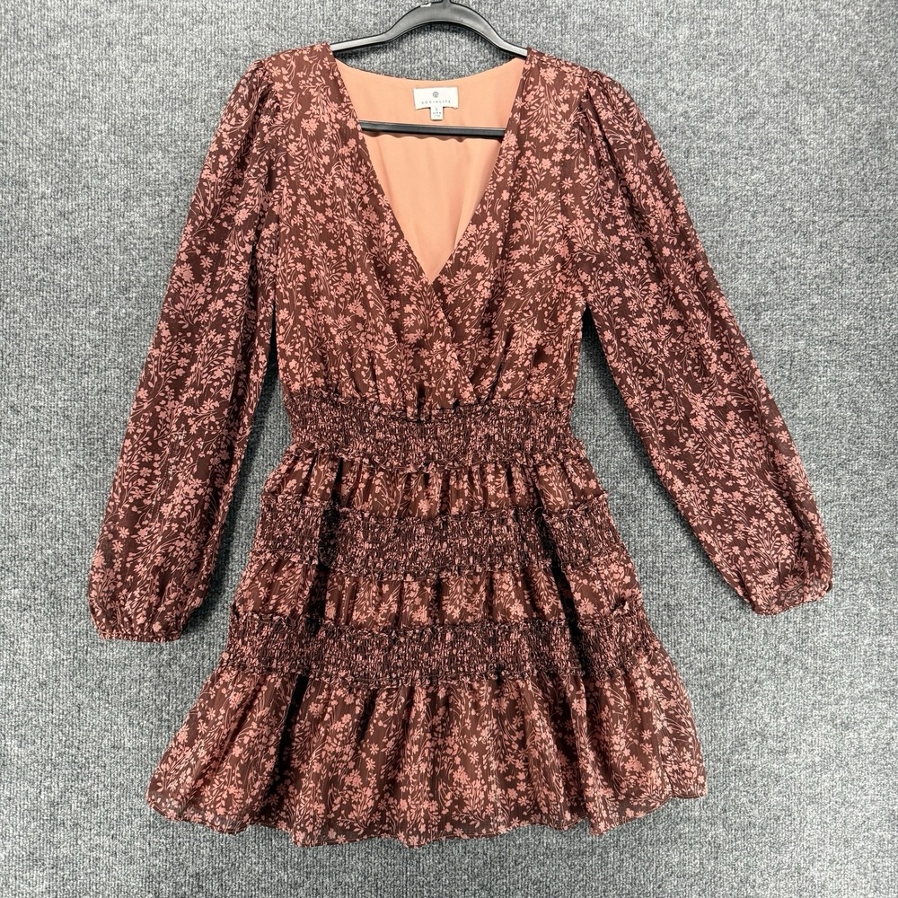Socialite Dress Womens S Brown Floral Tiered Boho Cottagecore Peasant Coquette